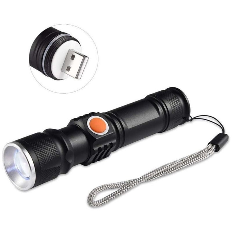foto del prodotto mini torcia t6 led tascabile cree zoom 3 modalità ricaricabile usb elettrica - - trade shop traesio