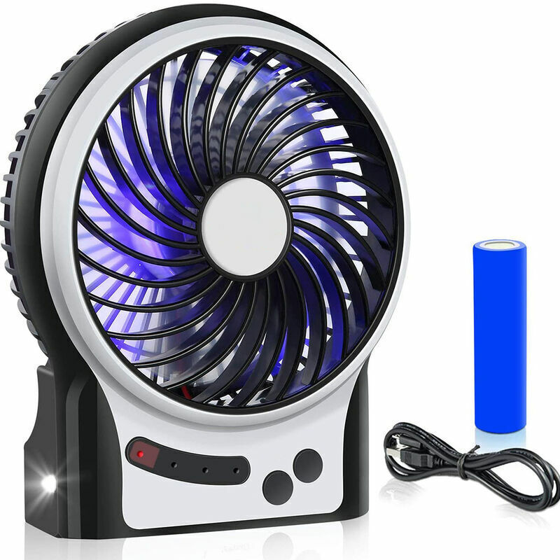 foto del prodotto mini ventilatore da tavolo a 3 velocit , ventilatore a batteria ricaricabile con luce led e batteria da 1800 mah, ventilatore usb portatile