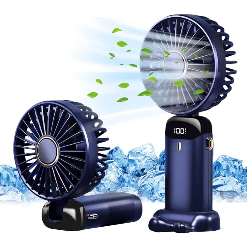 foto del prodotto mini ventilatore da tavolo portatile usb, 5 velocit con base, pieghevole, per esterni blu scuro 