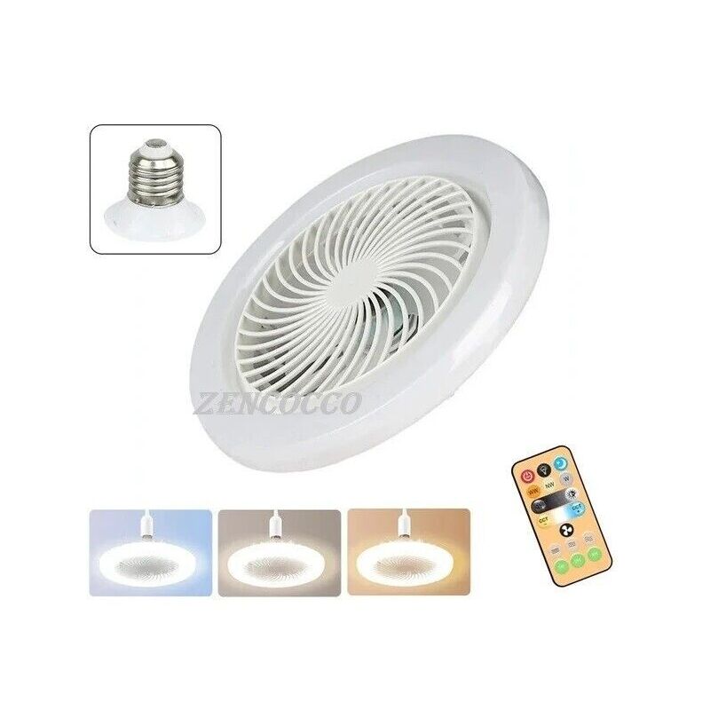 foto del prodotto mini ventilatore lampada led e27 dimmerabile 3 colori luce 30w con telecomando 26cm