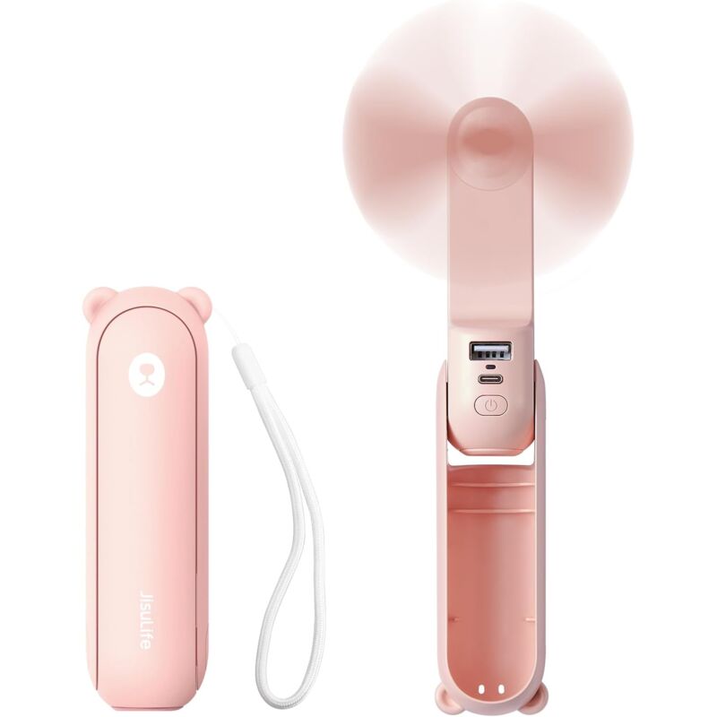 foto del prodotto mini ventilatore portatile, ventilatore portatile 3 in 1, ricaricabile tramite usb 12 19 ore di utilizzo con power bank, torcia, ventilatore