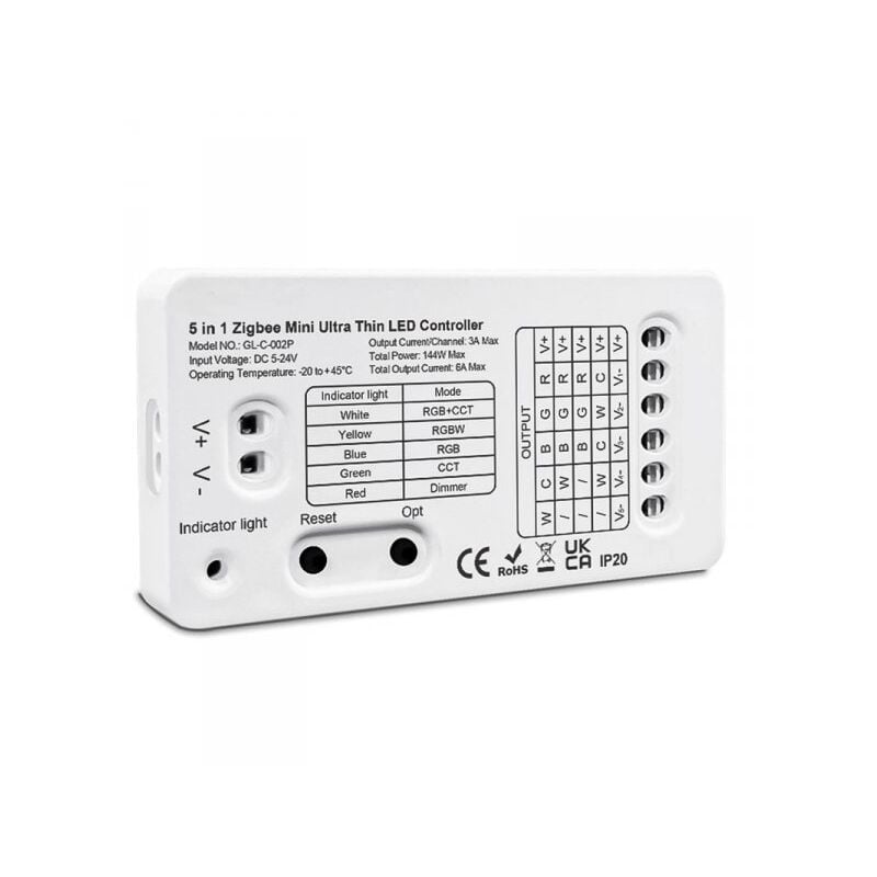 foto del prodotto mini zigbee controller 12v 24v 5 in 1 per striscia led da mono colore fino a 5 canali con philips hue 3.0 e amazon alexa echo 4 generazione o echo