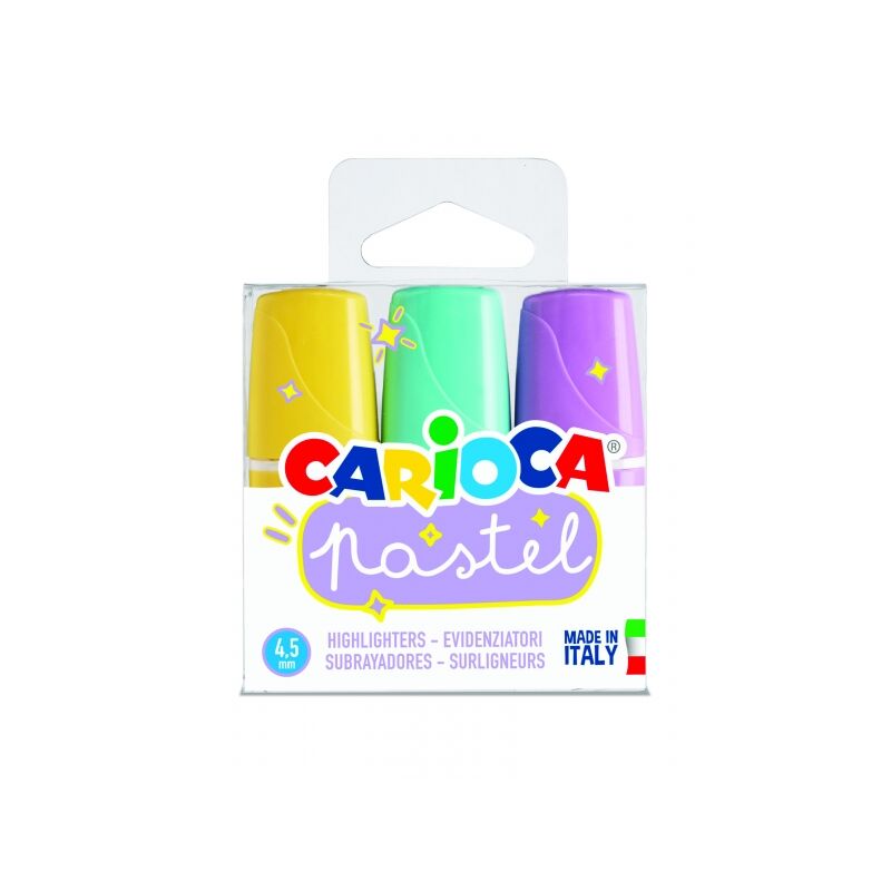 foto del prodotto minilight pack de 3 evidenziatori pastello inchiostro a base d acqua de e lavabile punta smussata colore vario carioca