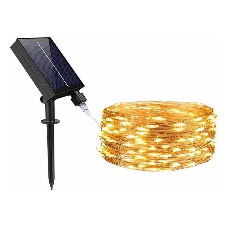 foto del prodotto minilucciola calda 100 led catena luminosa 10 mt luci natalizi pannello solare
