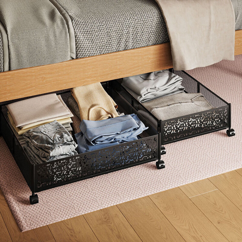 foto del prodotto minkurow contenitori portaoggetti sotto il letto 2 pezzi contenitori portaoggetti con ruote assemblaggio gratuito di attrezzi cassetto portaoggetti