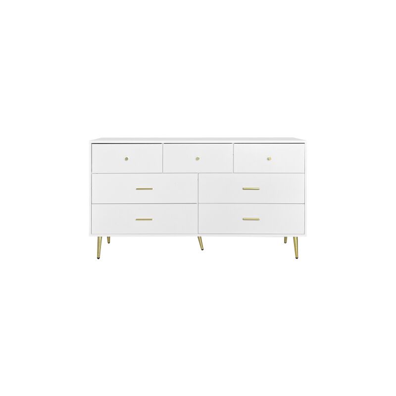 foto del prodotto minkurow credenza bianca, 7 cassetti, maniglie dorate, gambe dorate, guide lisce per cassetti, 1403576 cm, credenza per sala da pranzo, armadio da