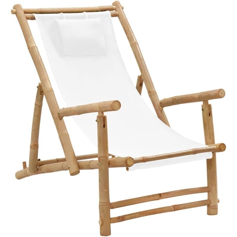 foto del prodotto minkurow furniture limited sedia a sdraio in bamb e tela bianco crema