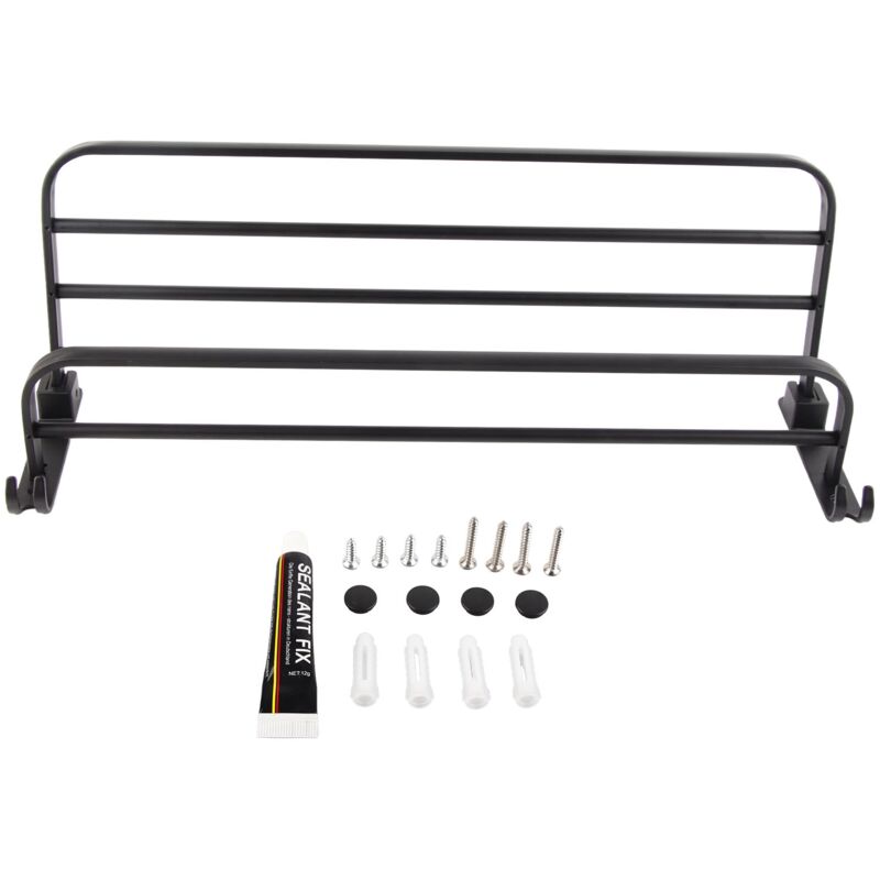 foto del prodotto minkurow porta asciugamani da bagno a parete con ripiani, doppia piegatura, alluminio spaziale, rotazione di 90 , 60 x 25 x 17,5 cm, nero, con