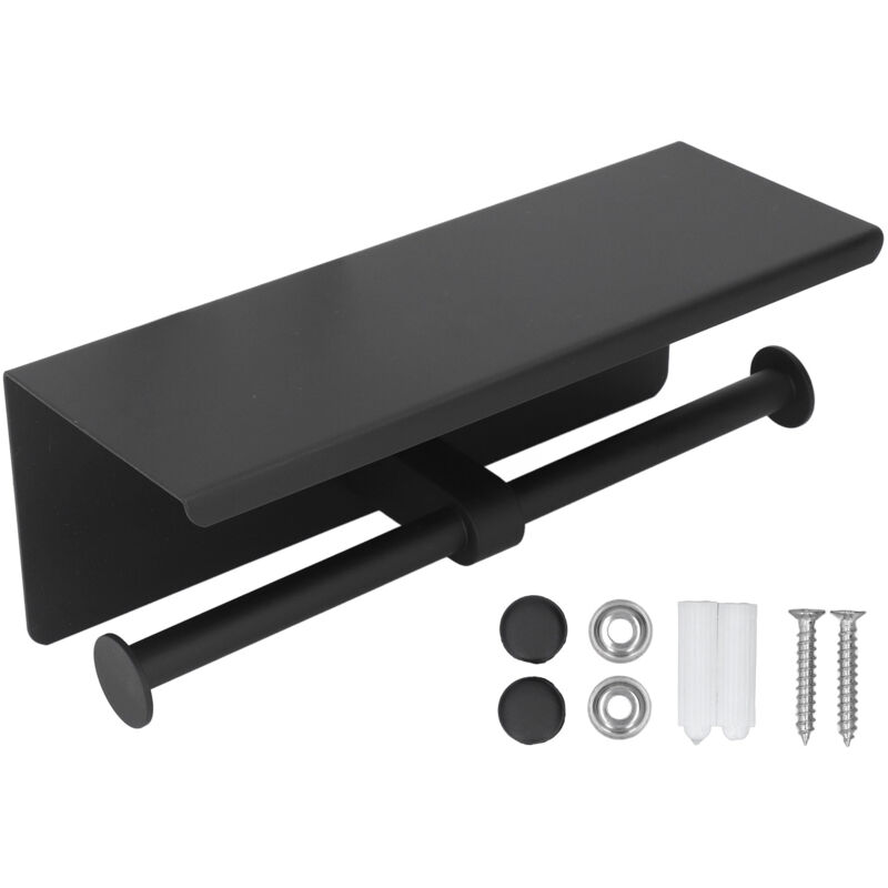 foto del prodotto minkurow porta carta igienica in acciaio inox con ripiano porta carta igienica autoadesivo senza perforazione per bagno k10 nero