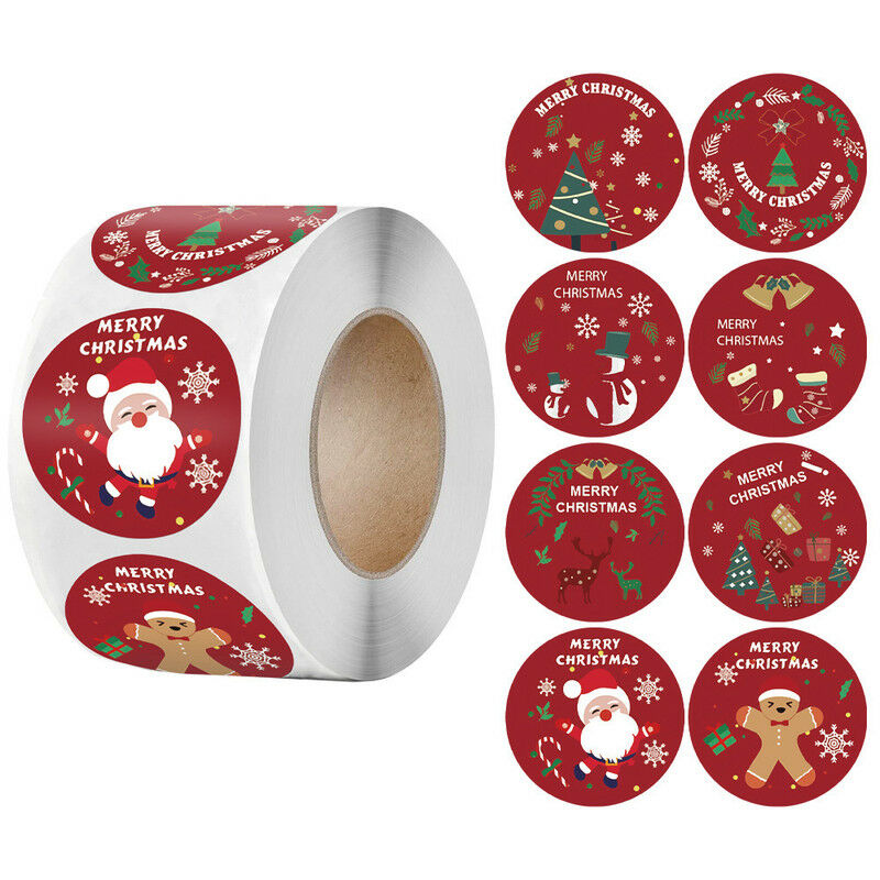 foto del prodotto minkurow rotolo di adesivi natalizi, 500 etichette con sigillo natalizio, per buste, sacchetti regalo, sacchetti di carta, cartoline di natale