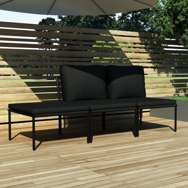 foto del prodotto minkurow set divani da giardino 3 pz con cuscini neri in pvc