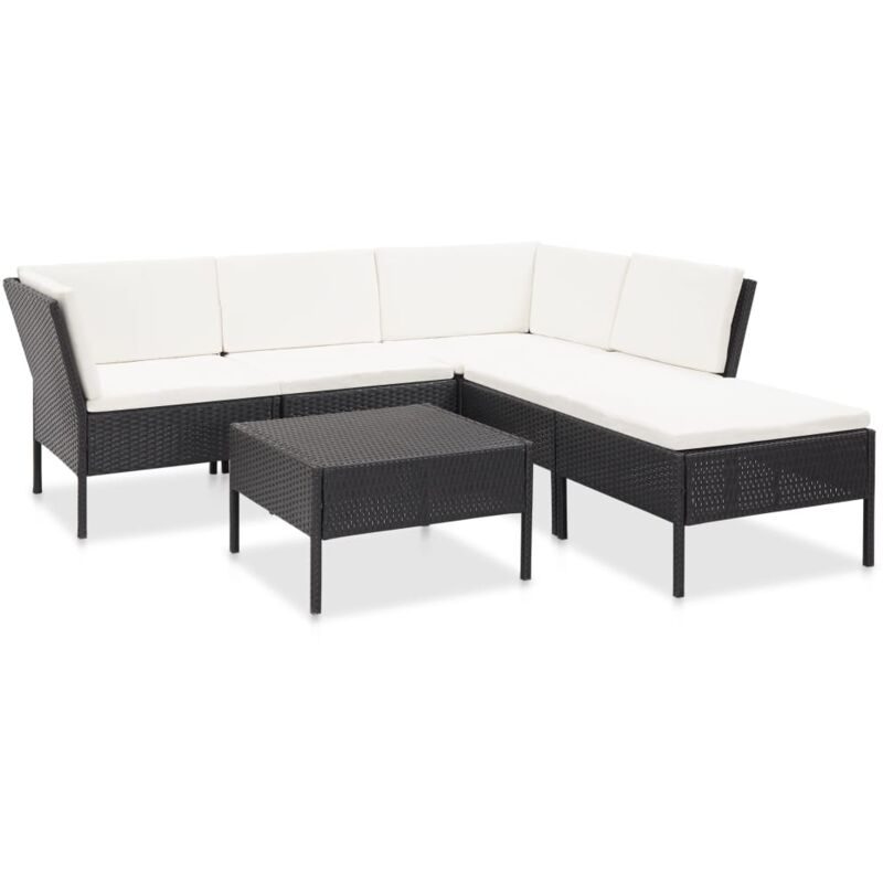 foto del prodotto minkurow set divani da giardino 6 pz con cuscini in polyrattan nero