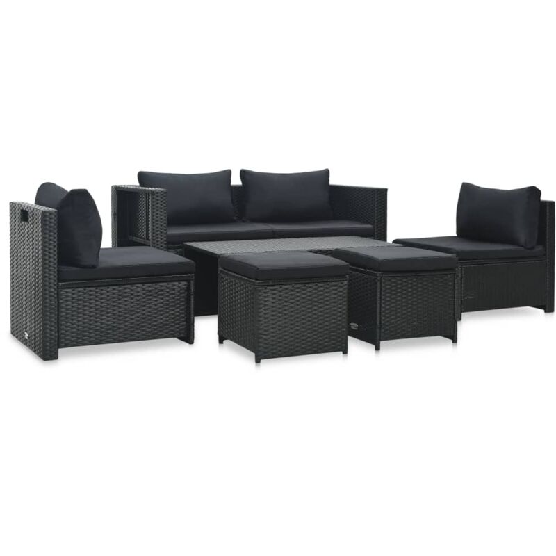 foto del prodotto minkurow set divani da giardino 6 pz con cuscini in polyrattan nero vidaxl