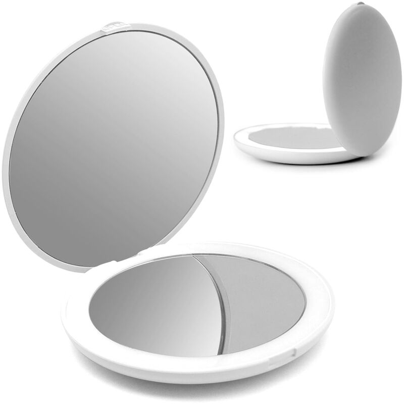 foto del prodotto minkurow specchio compatto a led, mini specchio tascabile da 3 illuminato, specchio tascabile con ingrandimento 1x 10x, specchio per il trucco da