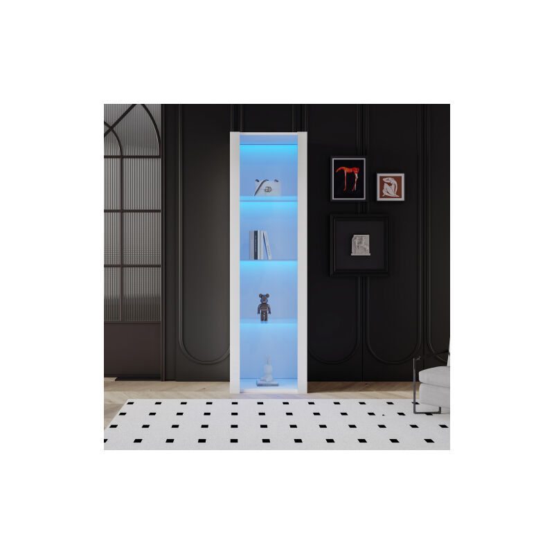 foto del prodotto minkurow vetrina bianca lucida con illuminazione a led, 3 ripiani in vetro, 5538166 cm, vetrine, vetrine in piedi, armadi alti, armadietti