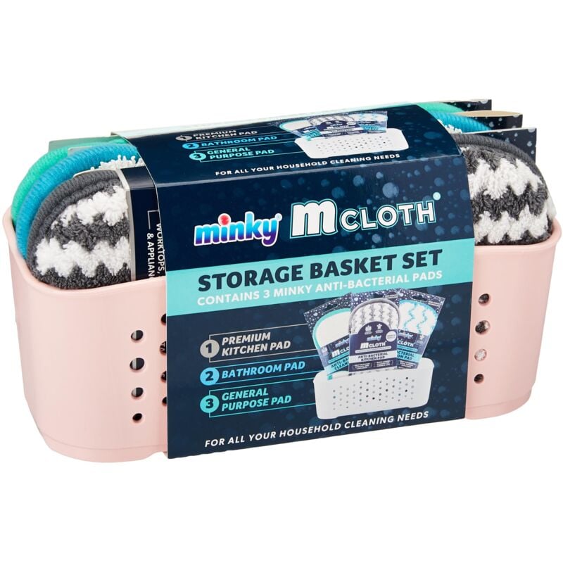 foto del prodotto minky set con cestino porta cuscinetti di pulizia m cloth, rosa