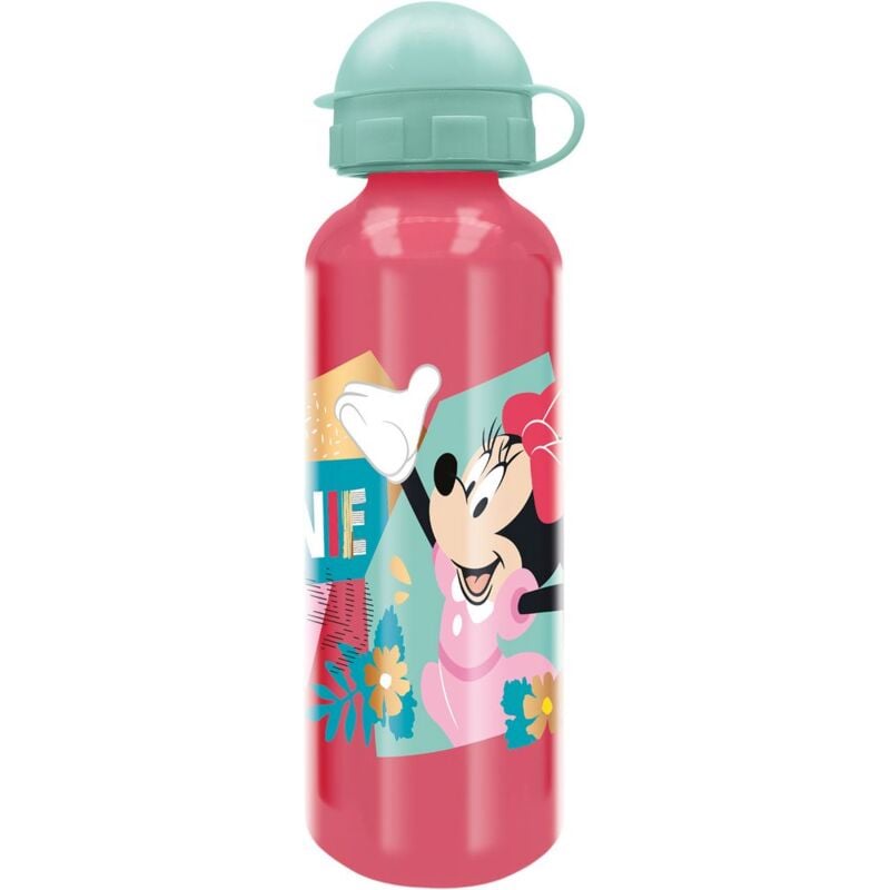 foto del prodotto minnie mouse borraccia in alluminio per bambini con grafica disney minnie da 530 ml, con coperchio di sicurezza, beccuccio, lavabile e
