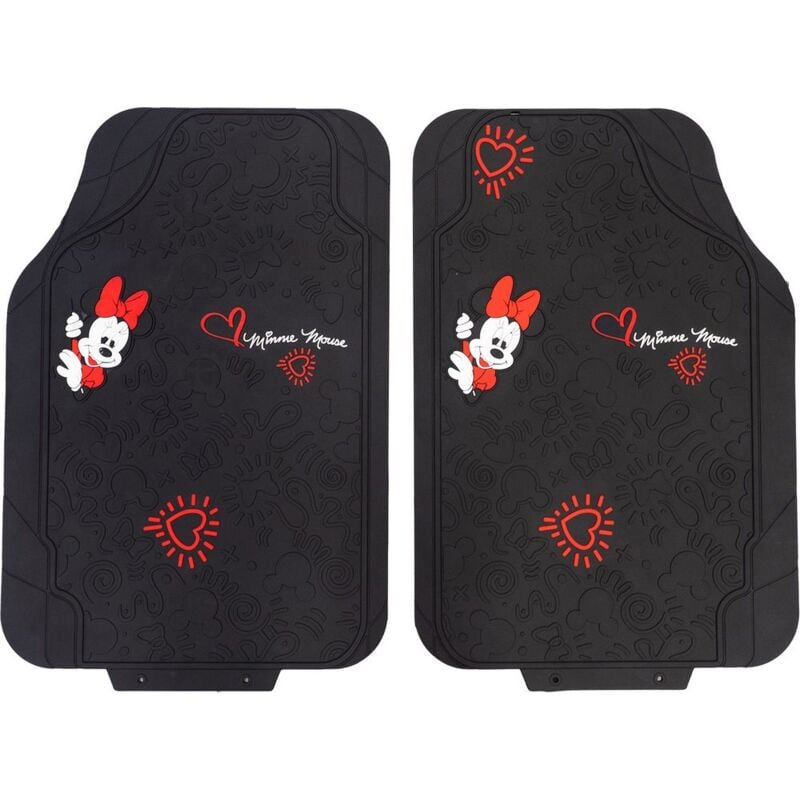 foto del prodotto minnie mouse coppia di tappetini per auto in pvc, universali, 44 x 65 cm, di colore nero e rosso
