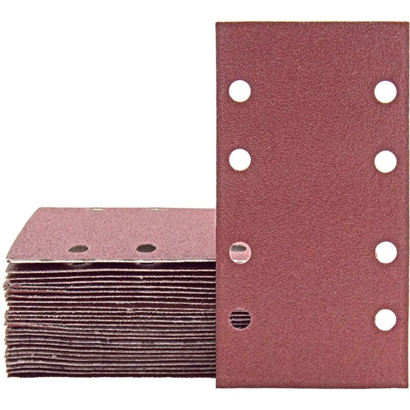 foto del prodotto miotools fox carte abrasive velcrate, 180 x 93 mm, 8 fori, p. levigatrici orbitali, corindone normale 50 pz. g240