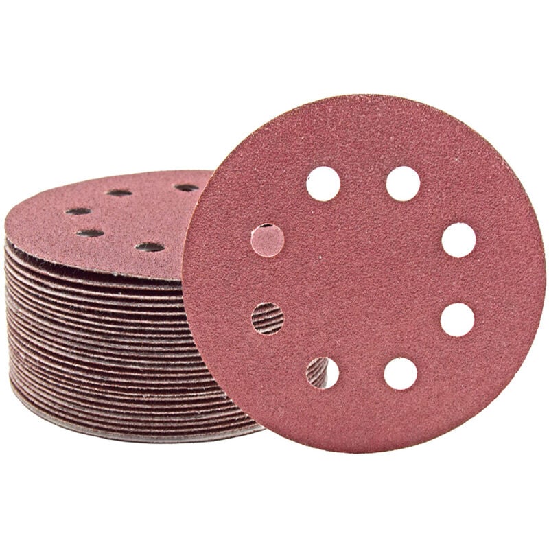 foto del prodotto miotools fox dischi abrasivi velcrati, 115 mm, 8 fori, p. levigatrici rotorbitali, corindone normale 50 pz. g180