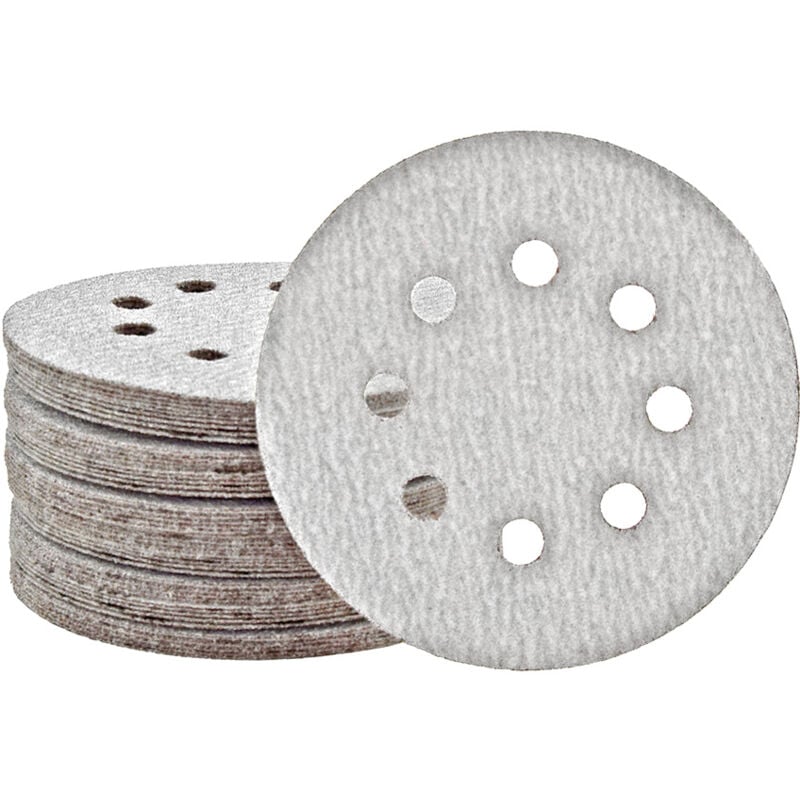 foto del prodotto miotools shark dischi abrasivi velcrati, 125 mm, 8 fori, p. levigatrici rotorbitali, corindone normale 50 pz. g320