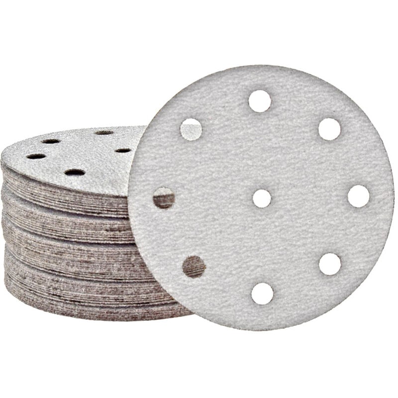 foto del prodotto miotools shark dischi abrasivi velcrati, 125 mm, 9 fori, p. levigatrici rotorbitali, corindone normale 50 pz. g80