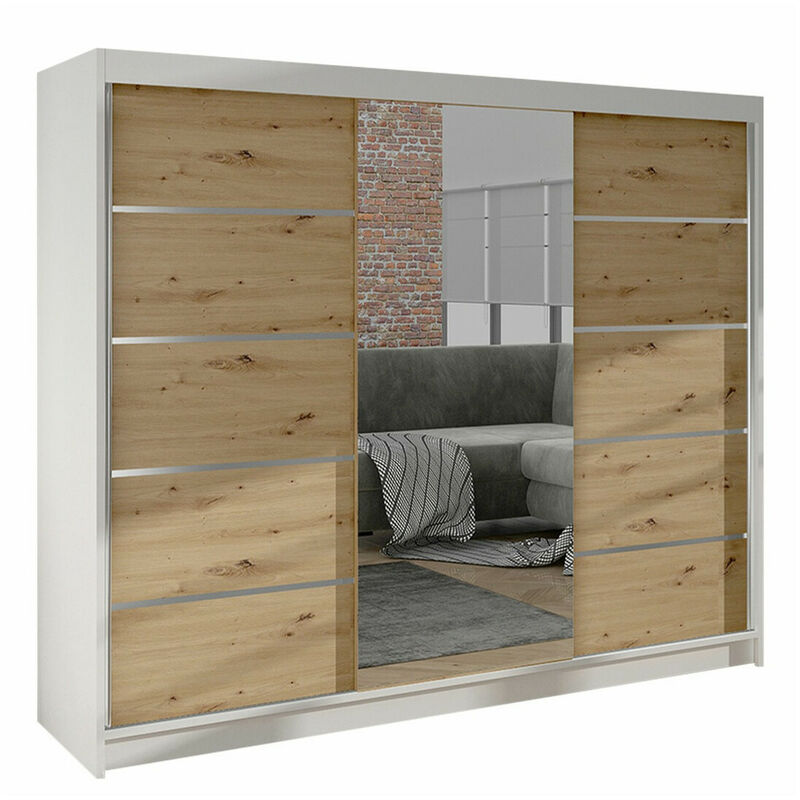 foto del prodotto mirjan24 guardaroba closico 161, bianco rovere artisan, 215x200x58cm, porte guardaroba scorrevoli, numero di ripiani 0