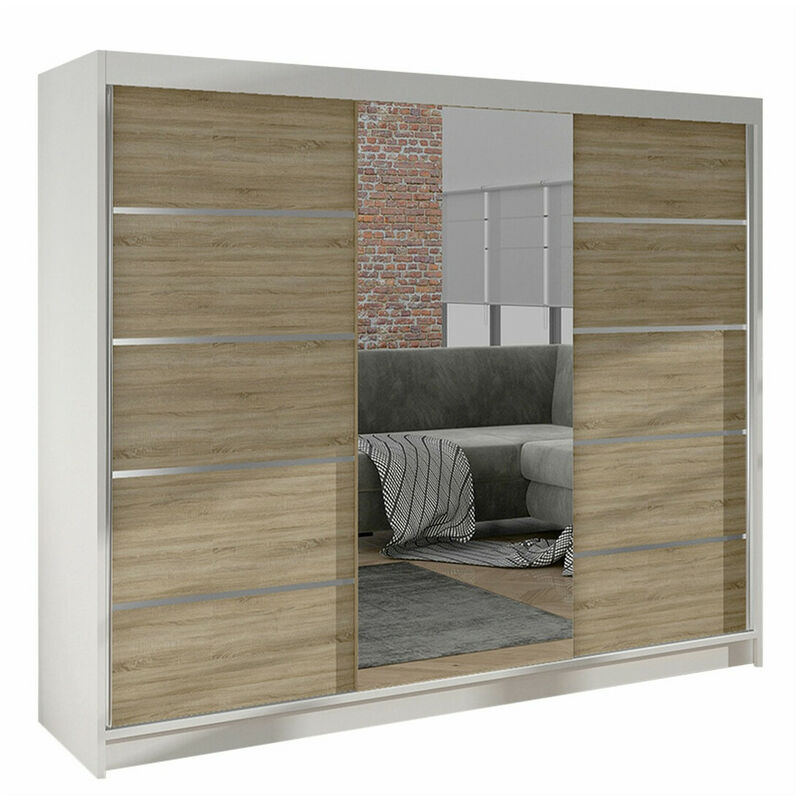 foto del prodotto mirjan24 guardaroba closico 161, bianco sonoma quercia, 215x200x58cm, porte guardaroba scorrevoli, numero di ripiani 0