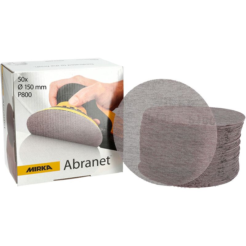 foto del prodotto mirka abranet rete dischi abrasivi ø 150 mm a strappo/grana p800 / 50 pz/per levigare legno, stucco, vernice, plastica / 5424105081
