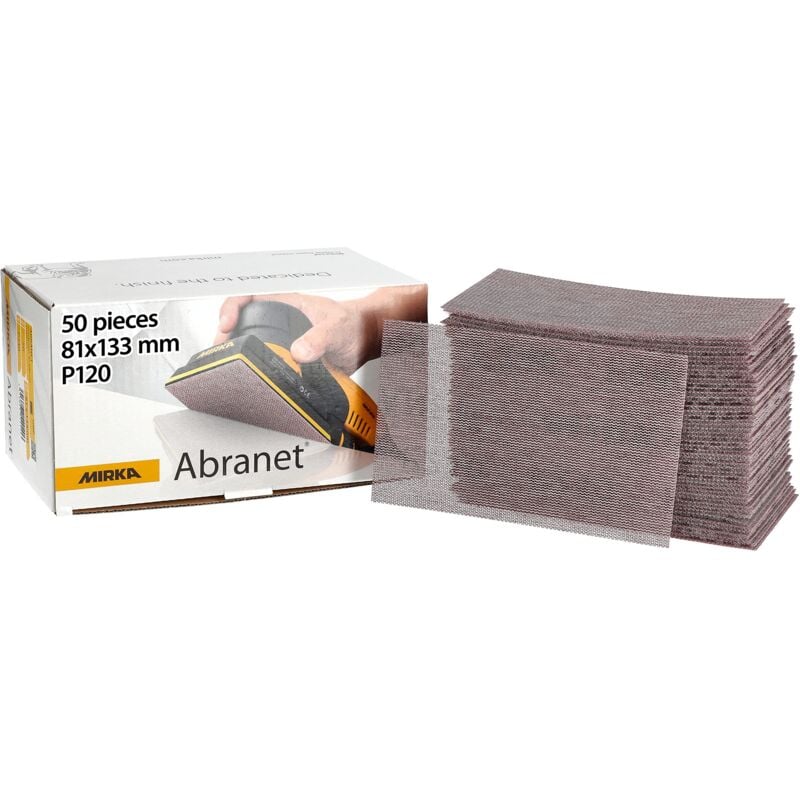foto del prodotto mirka abranet rete strisce abrasive 81x133 mm a strappo, grana p120, 50 pz, per levigare legno, stucco, vernice, plastica, 5417805012