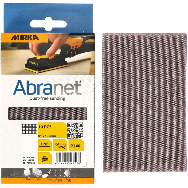 foto del prodotto mirka abranet rete strisce abrasive 81x133 mm a strappo grana p240 10 pz per levigare legno, stucco, vernice, plastica ae178f1025