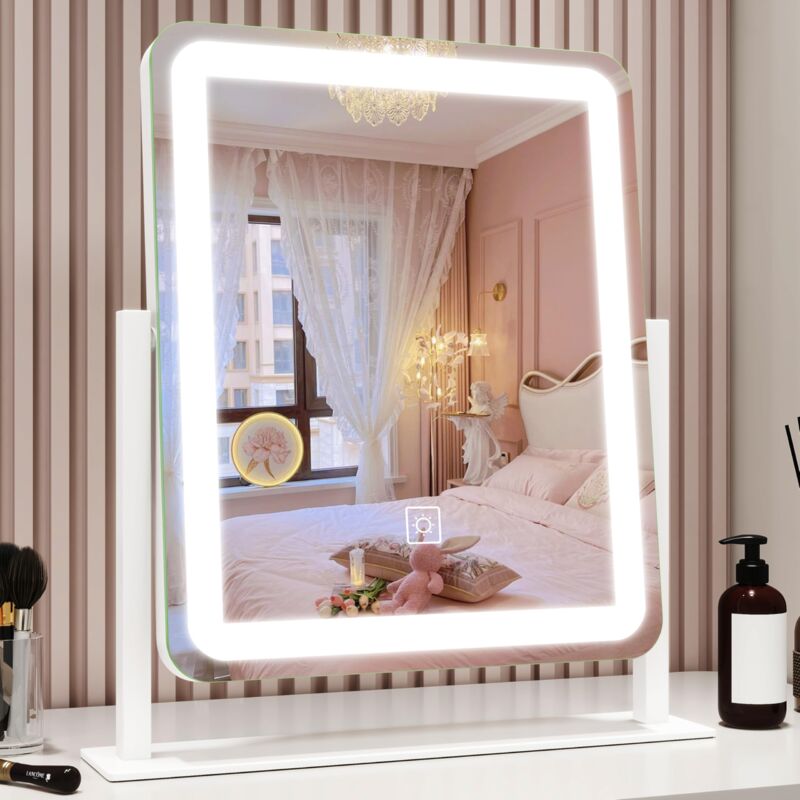 foto del prodotto miroir maquillage 33x38cm miroir led coiffeuse intensit variabile 3 temperature di colore tactile loupe 10x rotazione a 360 