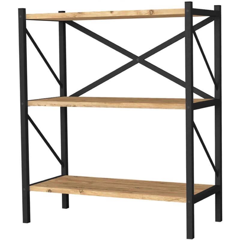 foto del prodotto miroytengo libreria soggiorno rus 3 ripiani nero e rovere safir 66x85x34 cm