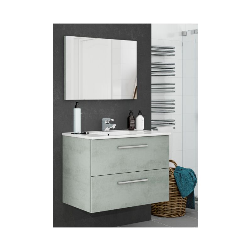 foto del prodotto miroytengo mobile bagno sospeso 80 cm cemento con specchio siracusa cemento con lampada led