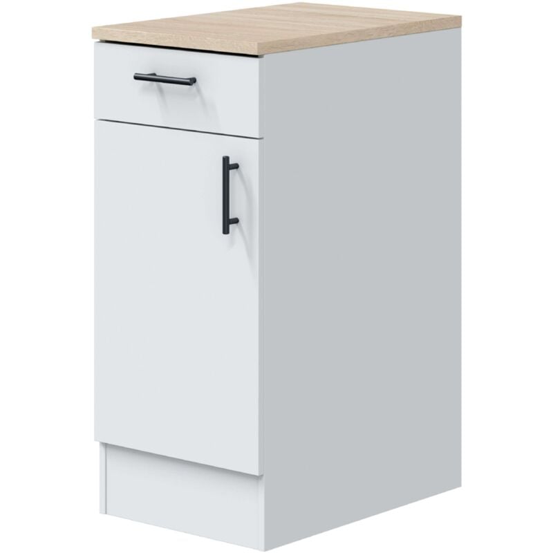 foto del prodotto miroytengo mobile basso da cucina moderno kira in bianco lucido e rovere canadese con 1 anta reversibile, 1 cassetto e ripiano 40x90x60 cm