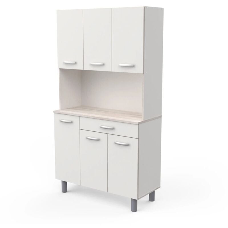 foto del prodotto miroytengo mobile buffet con 6 ante e 1 cassetto bianco e acacia, 101x42,3x185,3 cm