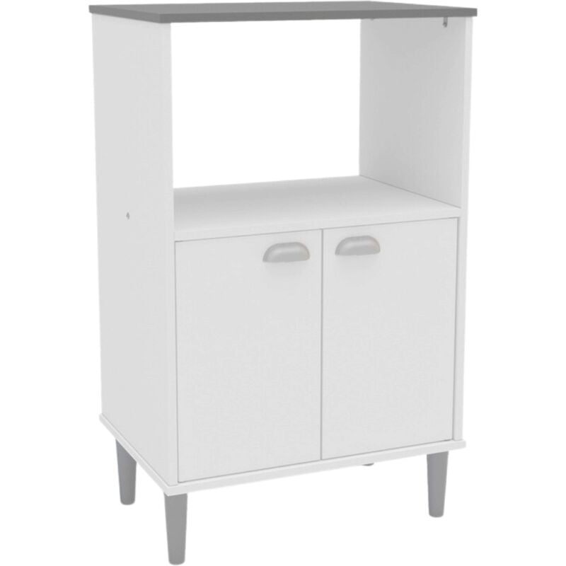foto del prodotto miroytengo mobiletto ausiliario da cucina per microonde colore bianco con coperchio grigio 58x95 cm
