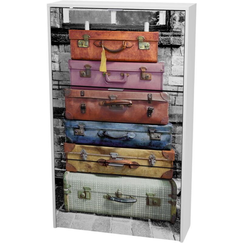 foto del prodotto miroytengo scarpiera a valigia 3 ante con stampa e colore bianco per ingresso corridoio stile moderno 117x60x24 cm