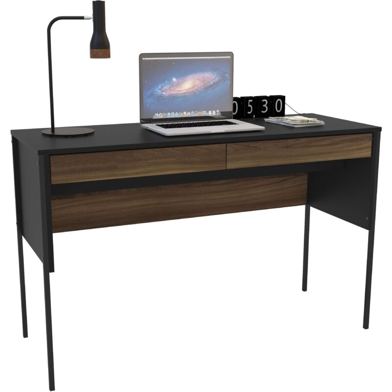foto del prodotto miroytengo scrivania mallorca con 2 cassetti per ufficio, colore rovere scuro e nero, 120 cm