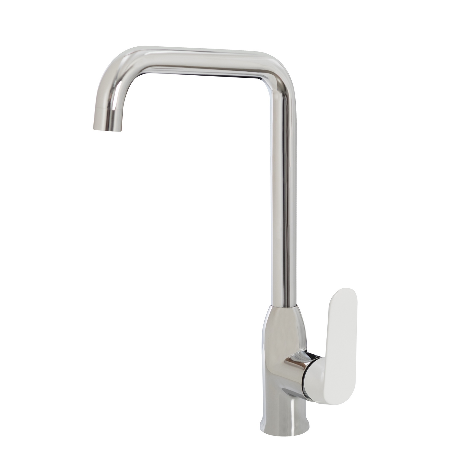 foto del prodotto miscelatore canna alta lavello cromo e bianco con leva monocomando mod. dream