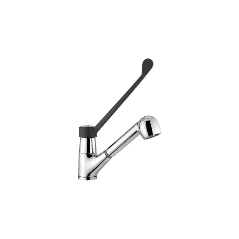 foto del prodotto miscelatore con bocca girevole, doccetta estraibile e comando leva clinica per lavello idral 09497 cromato - ottone