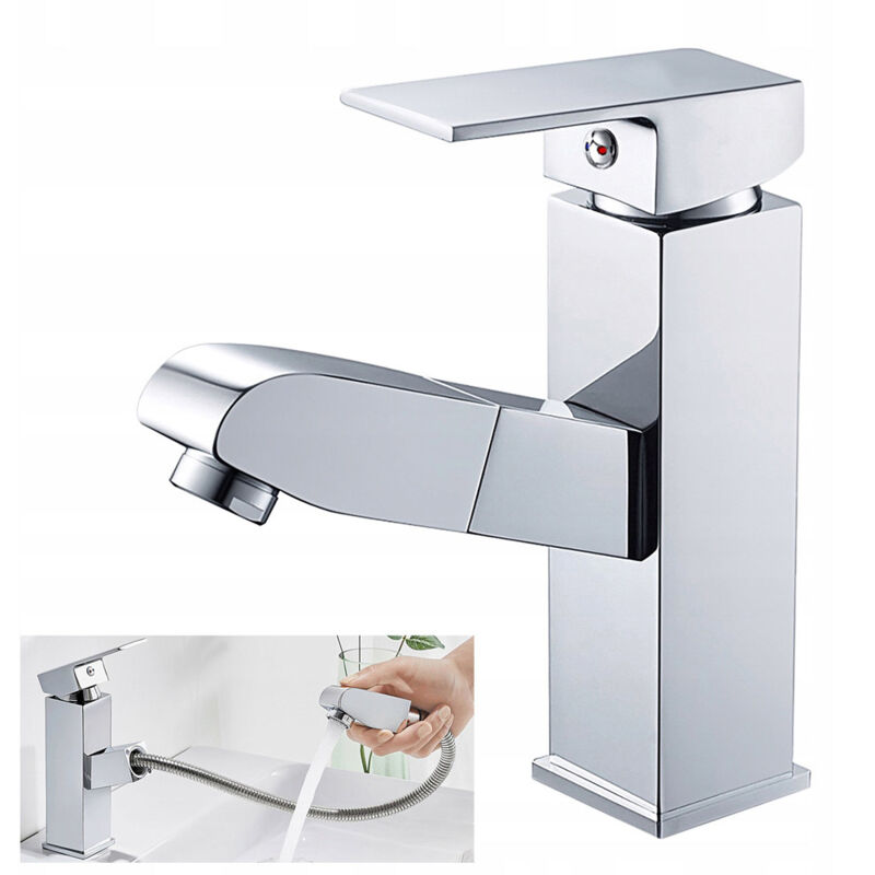 foto del prodotto miscelatore con doccetta estraibile rubinetto bagno per lavello finitura cromo rubinetto lavabo monocomando