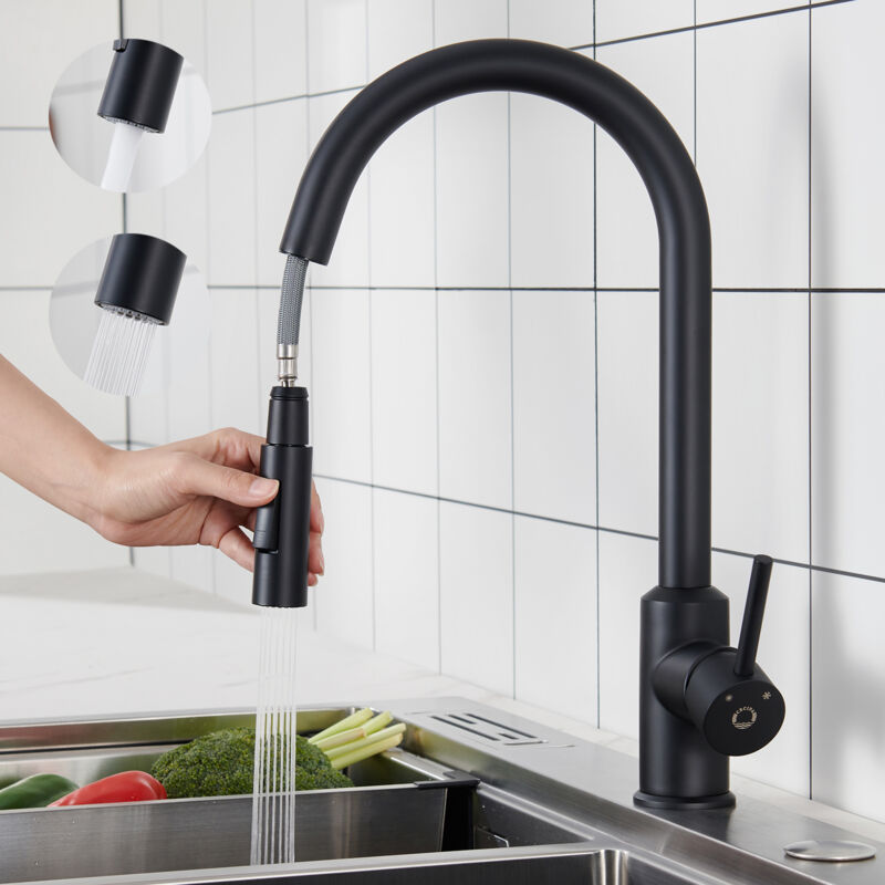 foto del prodotto miscelatore cucina con doccetta estraibile nero miscelatore lavello cucina in acciaio inox girevole a 360 2 modalit di uscita acqua cecipa
