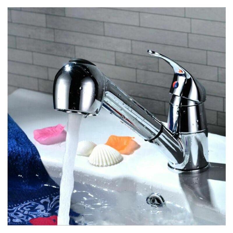 foto del prodotto miscelatore cucina con doccetta estraibile rubinetto cucina girevole a 360 acqua calda e fredda serpentina ceramica doccia singola, senza