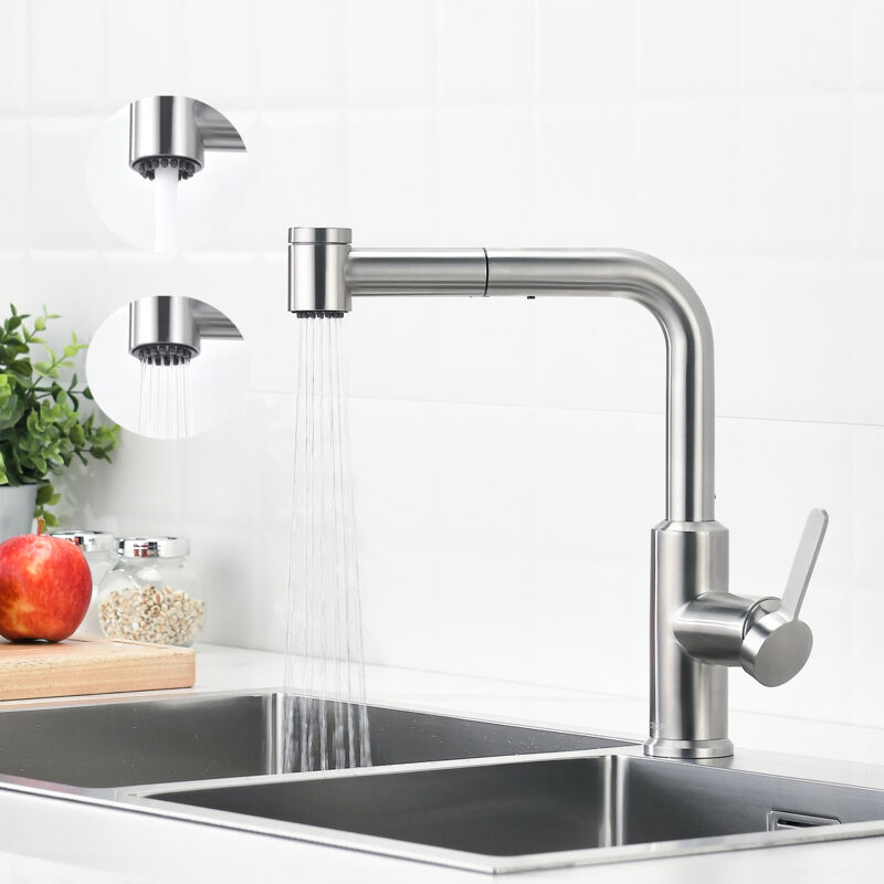 foto del prodotto miscelatore cucina con doccetta estraibile, rubinetto lavello spazzolato, rubinetto acqua calda e fredda, 2 modalit di uscita acqua cecipa