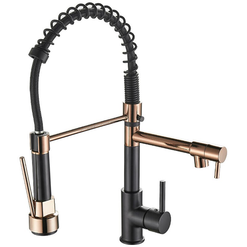 foto del prodotto miscelatore cucina estraibile, 2 tipi di getto, miscelatore monocomando, girevole a 360 , acqua calda e fredda disponibile, nero