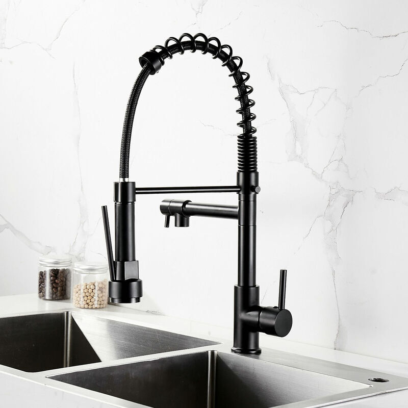 foto del prodotto miscelatore cucina estraibile, miscelatore cucina a 2 getti con 2 modalit di getto, disponibile freddo e caldo nero