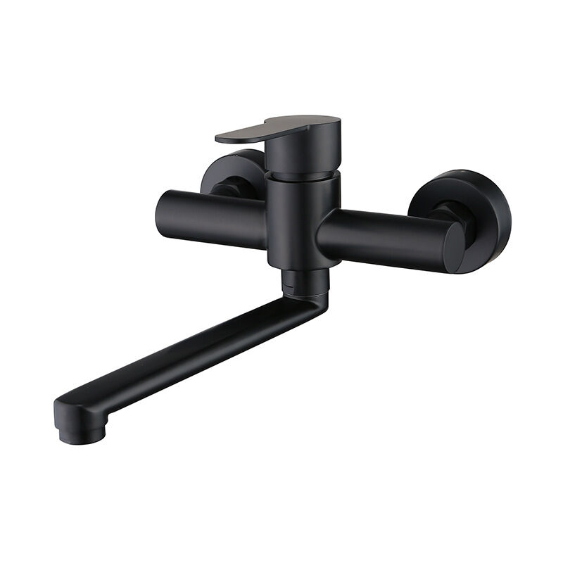 foto del prodotto miscelatore da cucina a parete in acciaio inox, girevole a 360 , rubinetto per lavello da cucina, regolabile, acqua calda e fredda, nero