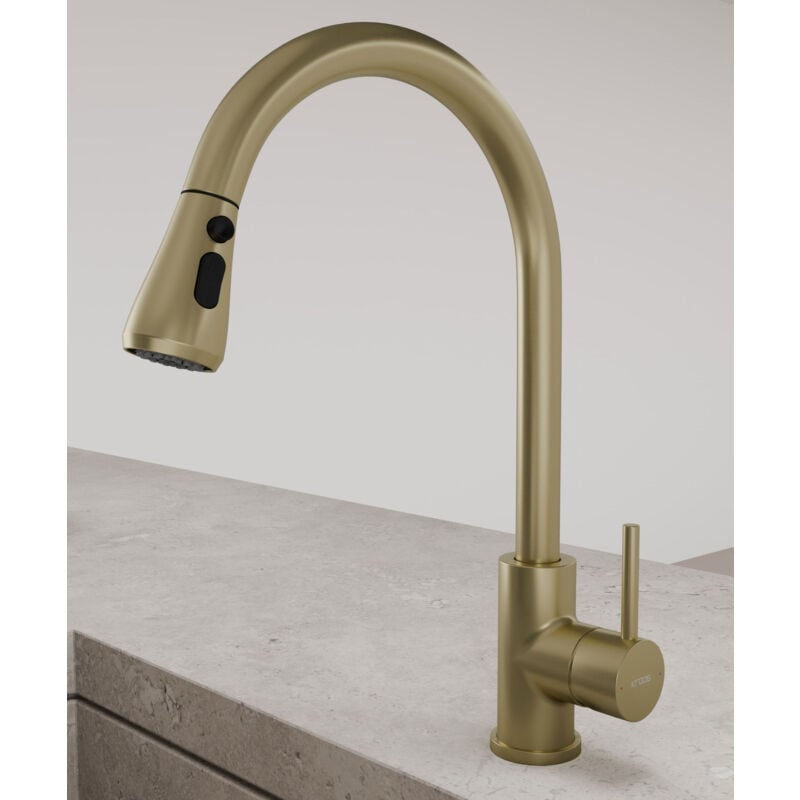 foto del prodotto miscelatore da cucina con doccia estraibile - oro spazzolato