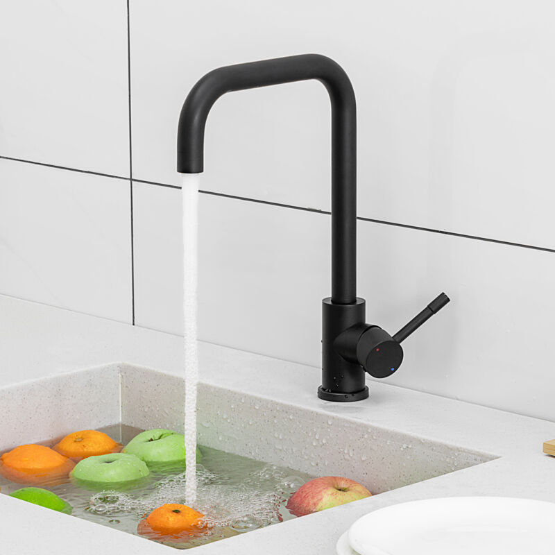 foto del prodotto miscelatore da cucina in acciaio inox nero cecipa rubinetto da cucina con beccuccio alto e curvo, girevole a 360 
